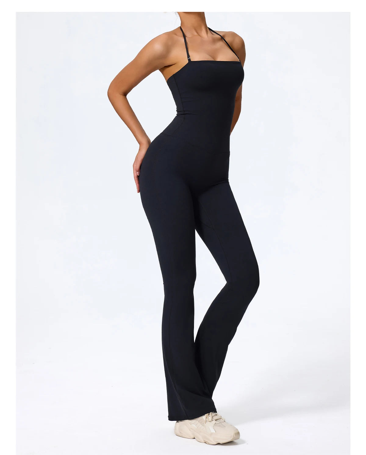 Nouvelle combinaison de yoga sans manches pour femme, salopette évasée de sport à dos nu pour la gym, tenue de sport pour femme