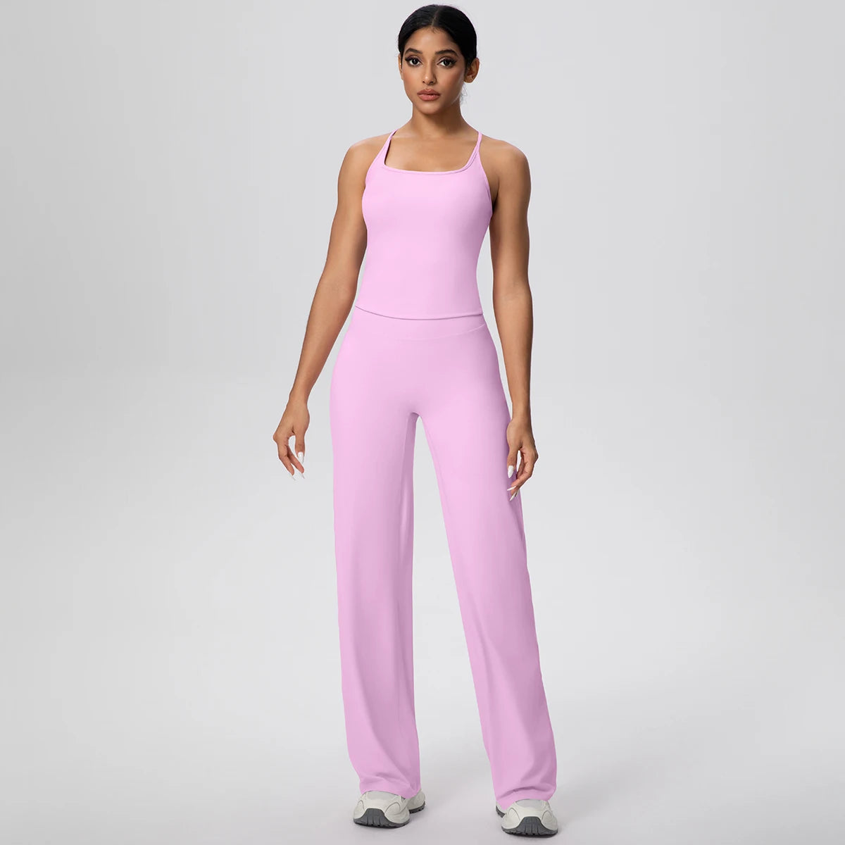 2 pièces/ensemble sport Fitness vêtements Yoga ensemble femme dos nu absorbant les chocs course en forme de I gilet mince jambe large pantalon Yoga ensemble