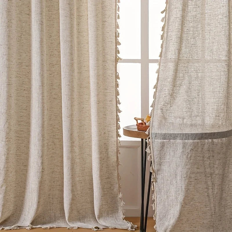 Rideaux en lin naturel de 84 pouces de longueur, pour salon, 1 panneau, semi-transparent, neutre, pays rustique