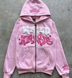 Sweat-shirt à capuche avec fermeture éclair et lettres américaines rétro, adapté aux hommes et aux femmes portant une veste Y2K, cardigan automne/hiver