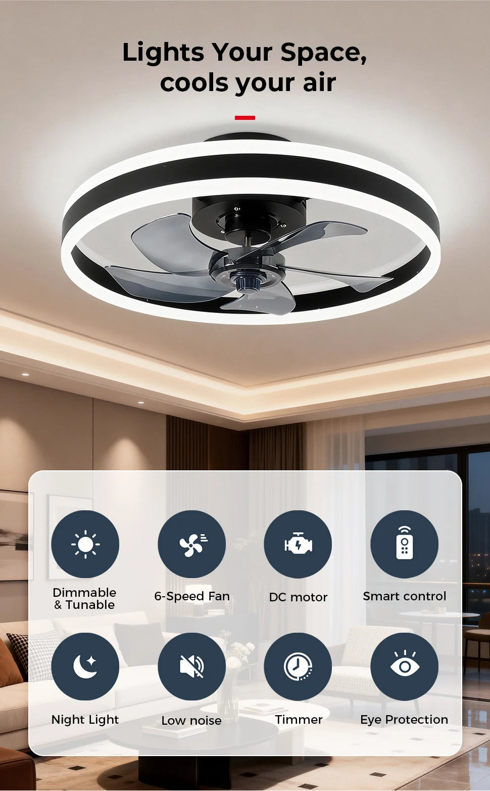 Ventilateur de plafond LED silencieux avec télécommande, ventilateur de plafond moderne, éclairage à intensité variable, chambre à coucher, bureau, salle à manger