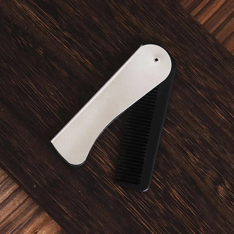 Peigne de poche pliable antistatique en acier pour hommes, tête d'huile, peigne à barbe Portable, outil de coiffure pliable, spécial pour perruques de vrais cheveux, 1 pièce