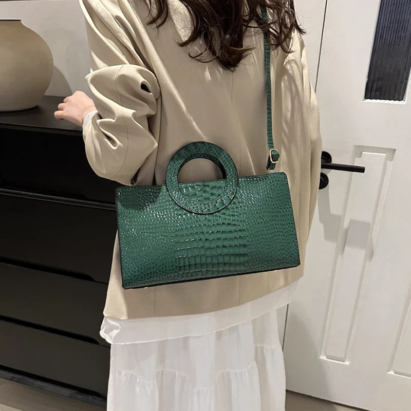 Sacs à main en cuir PU motif Crocodile pour femmes, sac carré vert, marque de mode, sacs à bandoulière, pochettes féminines