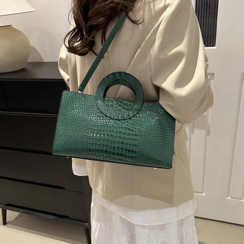 Sacs à main en cuir PU motif Crocodile pour femmes, sac carré vert, marque de mode, sacs à bandoulière, pochettes féminines