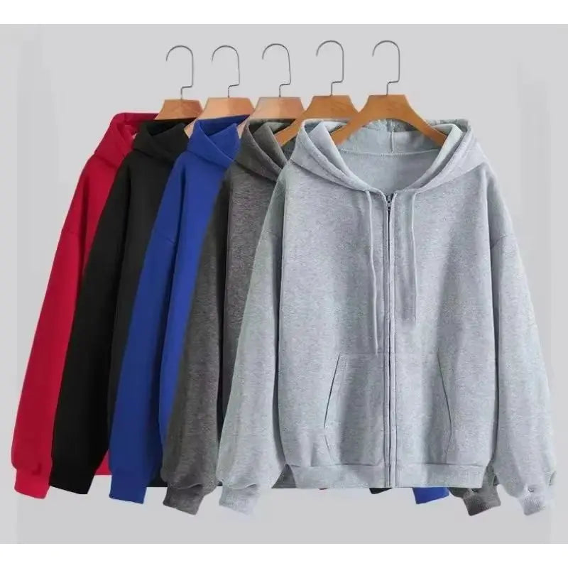 Surdimensionné sweat à capuche pour femme décontracté solide fermeture éclair sweat à capuche Harajuku coréen lâche Couple veste à capuche manteau Streetwear