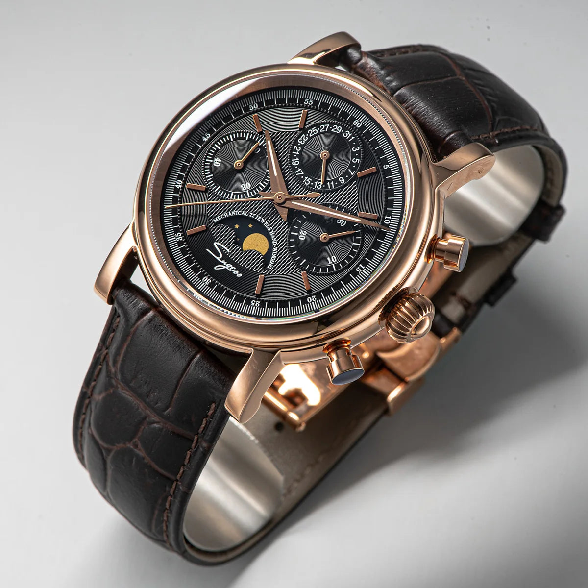 Sugess – montre-bracelet pour hommes, ST1908, mouvement à col de cygne, chronographe mécanique, véritable calendrier de phase de lune, cuir Vintage, nouveau 2026