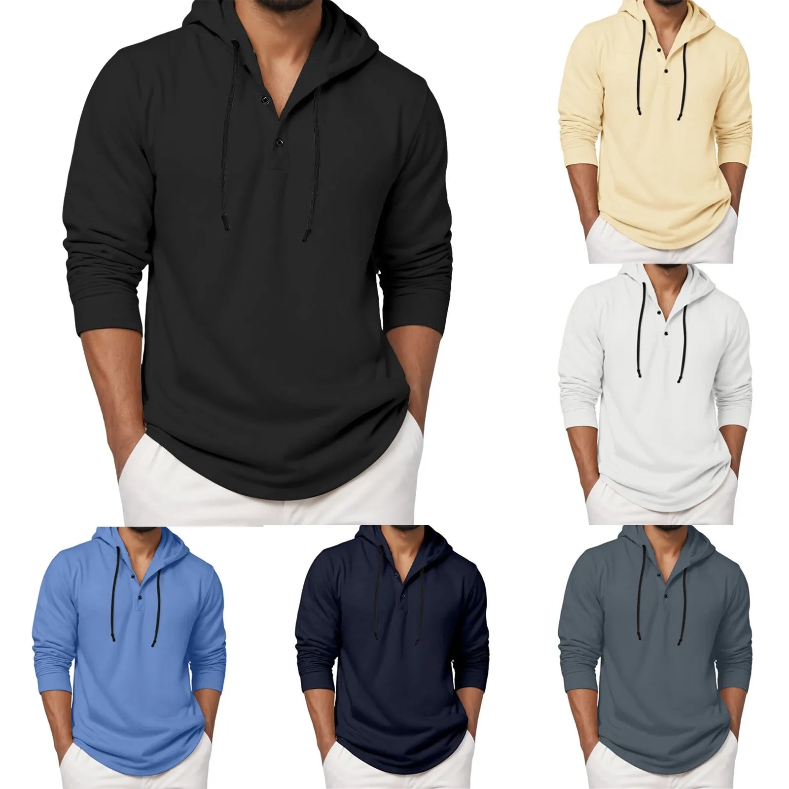 Sweat à capuche à manches longues pour hommes, chemise à boutons, décontractée, plage, Yoga, surdimensionné, chemises décontractées pour hommes, ample
