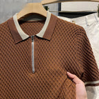 Polo en maille jacquard décontracté pour homme 2026, col en V, couleur unie, manches courtes, respirant, vêtement de luxe B24