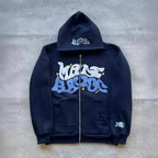 Sweat-shirt à capuche avec fermeture éclair et lettres américaines rétro, adapté aux hommes et aux femmes portant une veste Y2K, cardigan automne/hiver
