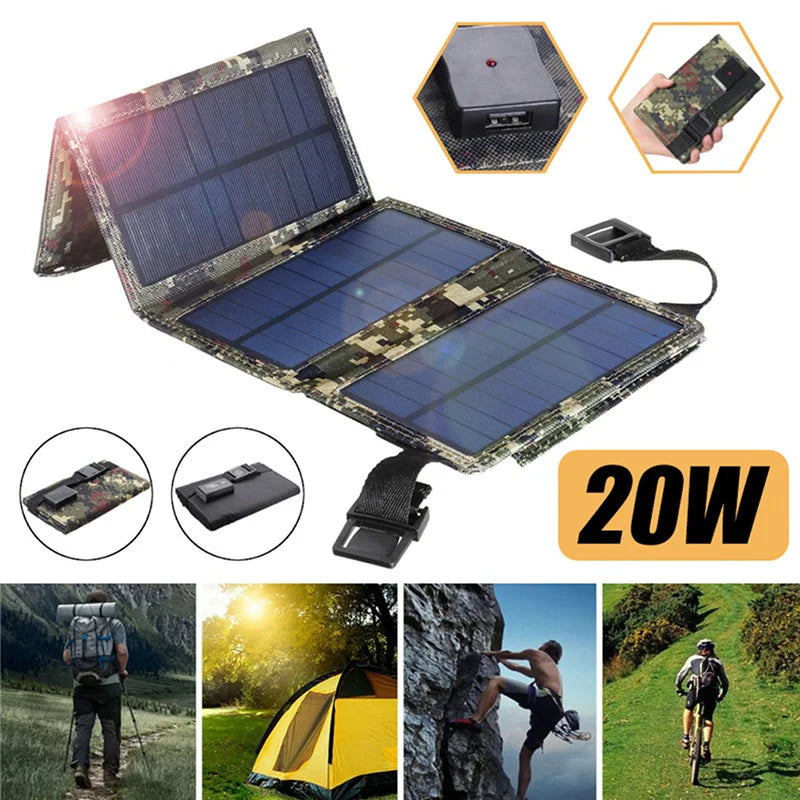 Panneau solaire pliable USB Portable, panneaux solaires pliants pour voyage, banque de chargement de téléphone Portable, lampe de poche, ventilateur de téléphone Portable Ba