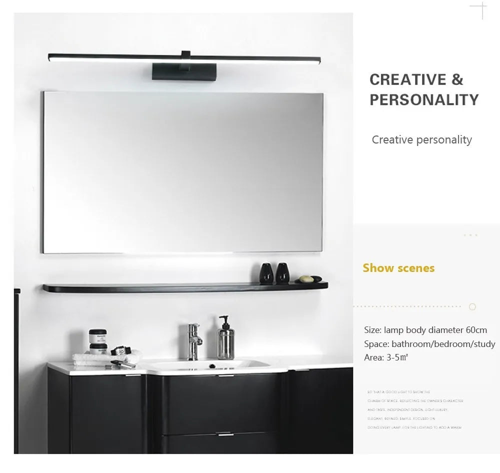 Led miroir lumières appliques salle de bain étanche blanc noir LED lampe plate moderne intérieur applique salle de bain éclairage maquillage