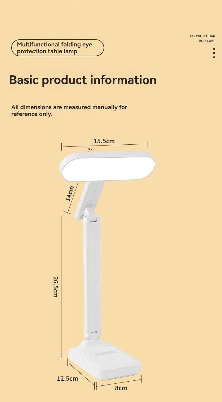 Lampe de bureau pliable rechargeable pour la protection des yeux pour l'étude, lampe de lecture spéciale pour dortoir, lampe de bureau à domicile à gradation à double usage rechargeable par USB et enfichable