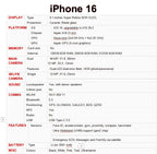 iPhone 16 authentique 6,1 pouces eSIM/SIM physique, écran OLED XDR authentique, Face ID, NFC, A18, ROM 128/256/512 Go, RAM 8 Go, 5G, téléphone portable IA, 98 % neuf