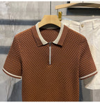 Polo en maille jacquard décontracté pour homme 2026, col en V, couleur unie, manches courtes, respirant, vêtement de luxe B24