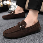 Mocassins en daim bleu pour hommes, chaussures de conduite plates respirantes, mocassins souples à enfiler, chaussures décontractées en cuir faites à la main, printemps et été