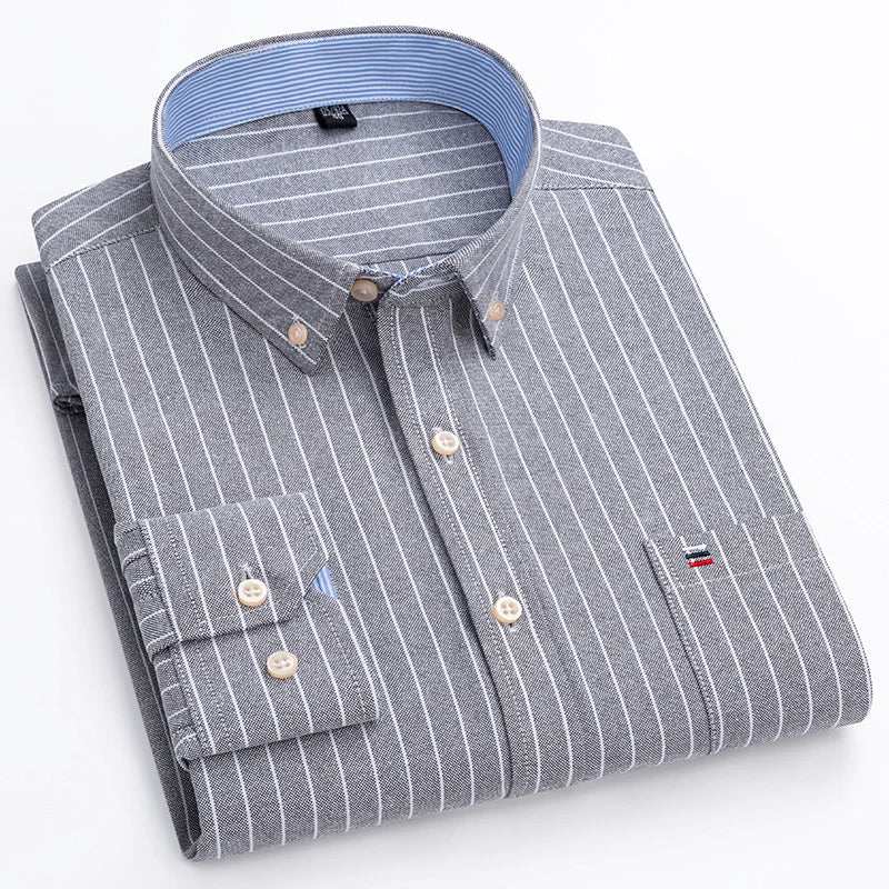 Chemise Oxford à manches longues pour hommes, grande taille 7xl, 100% coton, coupe cintrée, formelle, unie, à carreaux, vêtements de bureau élégants, nouvelle collection