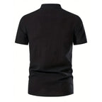 Chemise rétro à manches courtes pour hommes, en coton et lin, légère, respirante, couleur unie, hauts à la mode, col en v Pirate, chemises élégantes pour hommes
