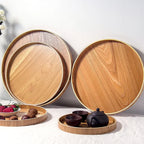 Plateau rond de Style japonais, assiette de service alimentaire, assiette de collation en bois, bol à thé, thé naturel, plats de serveur de nourriture, plateau de boisson WF