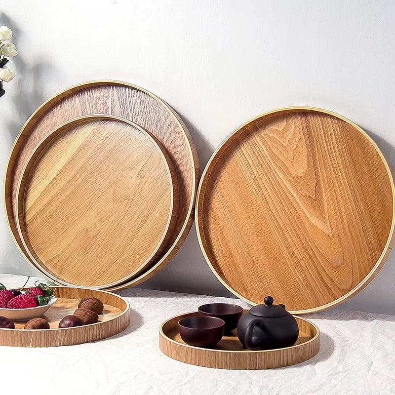 Plateau rond de Style japonais, assiette de service alimentaire, assiette de collation en bois, bol à thé, thé naturel, plats de serveur de nourriture, plateau de boisson WF