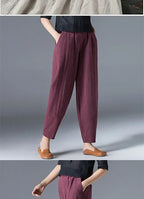Pantalon à jambes larges en coton pour femme, ample, surdimensionné, couleur unie, sarouel, décontracté, taille élastique, longueur cheville, vêtements pour femmes, été
