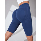 Short de Yoga taille haute sans couture pour femmes, tricoté, Slim, pour entraînement, course à pied, Leggings esthétiques linéaires, extensible, levage des hanches