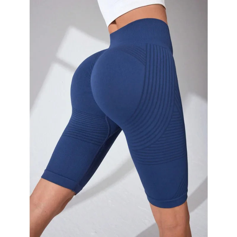 Short de Yoga taille haute sans couture pour femmes, tricoté, Slim, pour entraînement, course à pied, Leggings esthétiques linéaires, extensible, levage des hanches