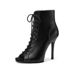 Chaussures de danse à lacets pour femmes, escarpins sexy noirs, talons hauts à tube court, bottes courtes à semelle souple, chaussures spécifiques DN
