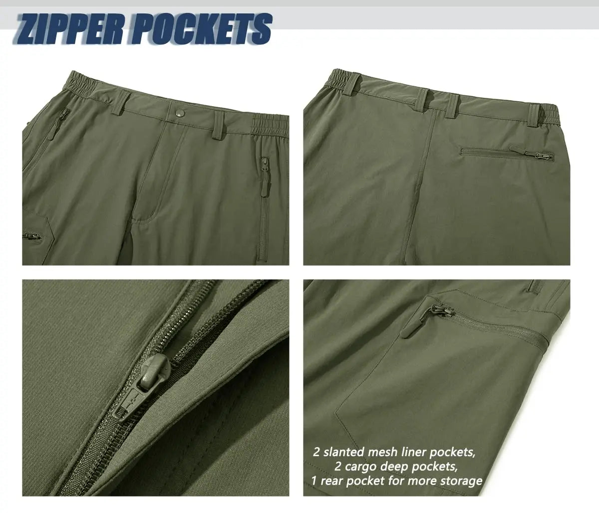 TACVASEN Short cargo d'été à 5 poches zippées, séchage rapide, pour homme, short de pêche, extensible, pour la randonnée en plein air, short de travail en nylon, léger