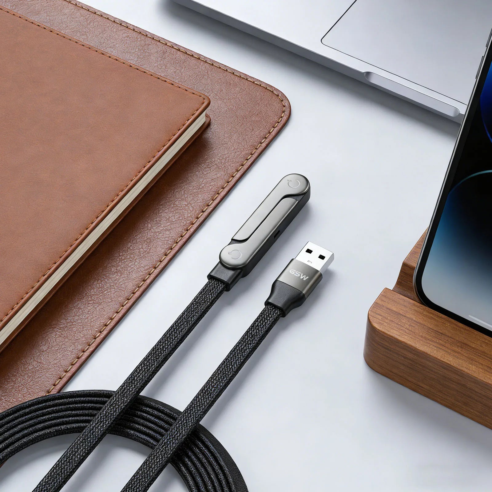 Câble de données pliable 1,5 m 240/65W avec support de téléphone intégré, support invisible, câble de charge rapide pour