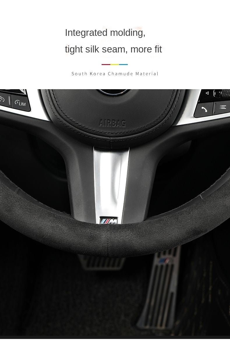 Housse en daim pour toutes les saisons, housse de volant de voiture, Ultra-mince, antidérapante, ronde, respirante, protection de volant automobile