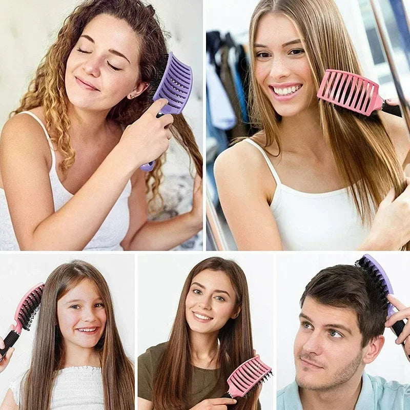 Brosse à cheveux peigne de Massage du cuir chevelu brosse à cheveux poils de sanglier en Nylon femmes humide bouclés démêlant brosse à cheveux Salon de coiffure outil de coiffure