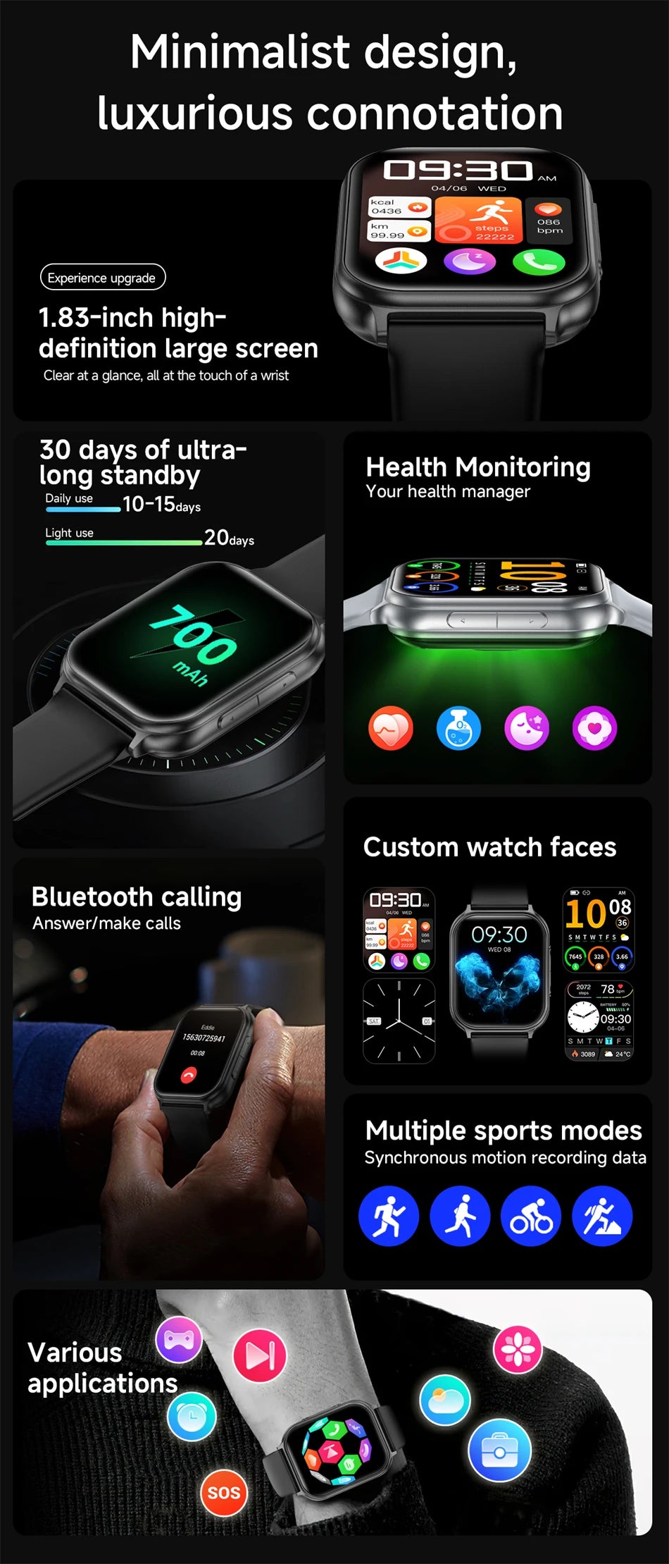 Nouvelle montre connectée 2026 pour femmes, suivi sportif et de forme physique, étanche IP68, fréquence cardiaque 24h intégrée, appels Bluetooth, montre connectée tendance pour femmes