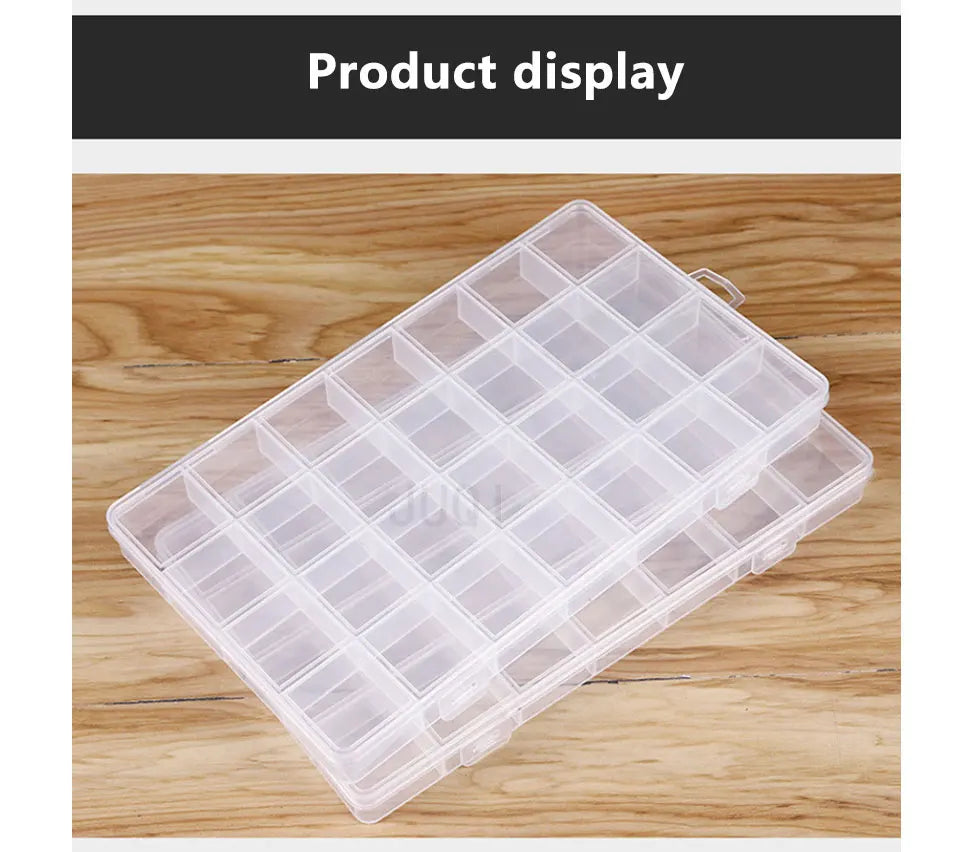 Boîte à bijoux rectangulaire en plastique à 28 grilles, compartiment de rangement, étui à bijoux, boucles d'oreilles, perles, présentoir artisanal, conteneur organisateur, nouveau