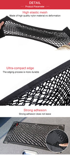 Filet de rangement pour coffre arrière de voiture, filet en maille pour siège, corde élastique, autocollant magique, sac de rangement universel, organisateur de poche pour voiture