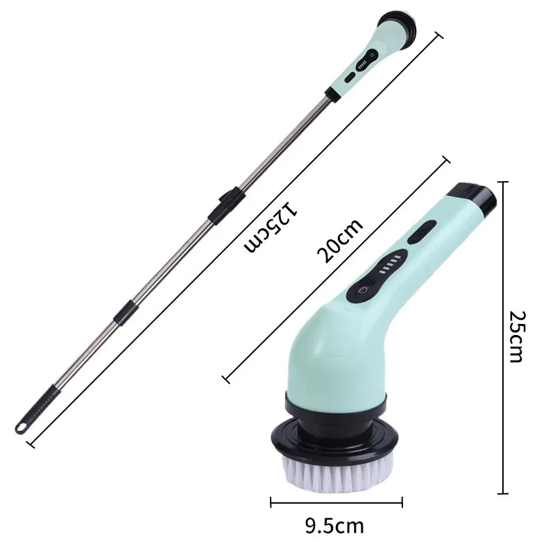 Épurateur électrique 9 en 1, brosse de nettoyage sans fil, douche, poignée d'extension réglable, étanche pour baignoire, carrelage et sol