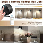 Lampes murales LED avec télécommande, appliques murales magnétiques sans fil, 3 couleurs, variable, rechargeable par USB, pour chambre à coucher, lampe de chevet