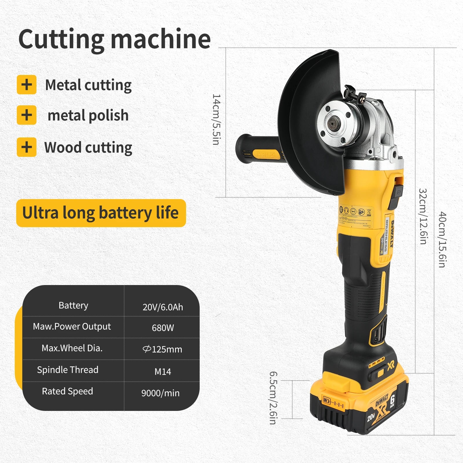 DEWALT DCG405 125mm 18V batterie au Lithium sans brosse tête plate meuleuse d'angle Machine-outil nue Machine de découpe outils électriques combo se