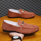 Mocassins en daim bleu pour hommes, chaussures de conduite plates respirantes, mocassins souples à enfiler, chaussures décontractées en cuir faites à la main, printemps et été