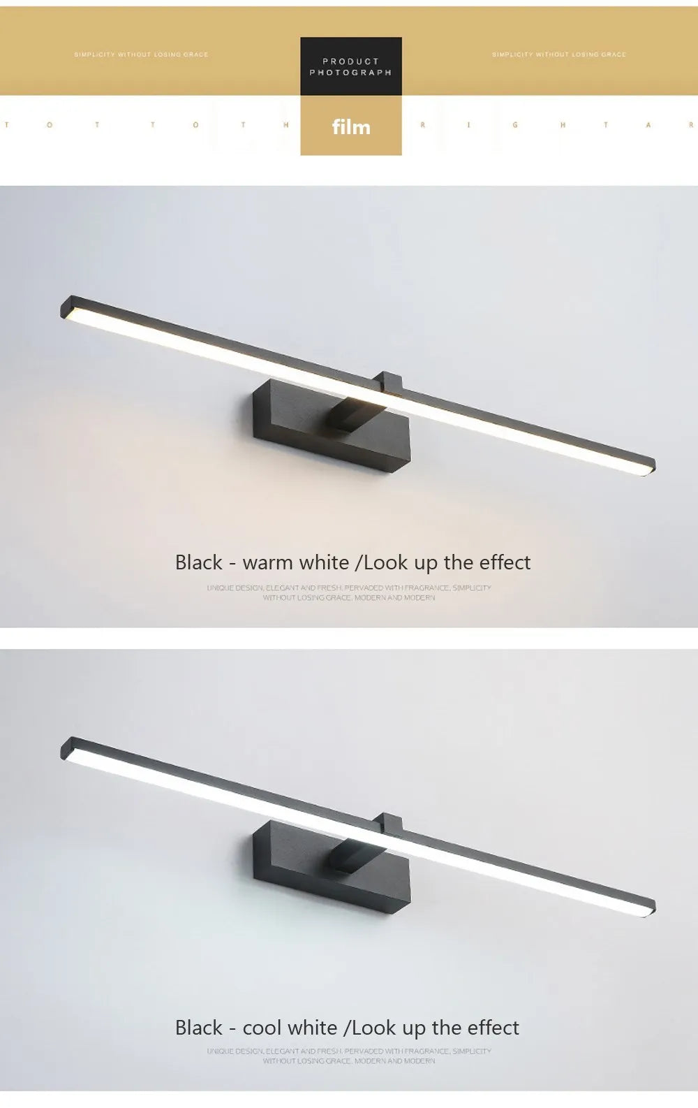 Led miroir lumières appliques salle de bain étanche blanc noir LED lampe plate moderne intérieur applique salle de bain éclairage maquillage