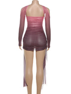 Kliou – Mini robe en maille Simple pour femmes, mode, couleur unie, sans bretelles, rubans, pompon, façonnant le corps, gants à manches longues