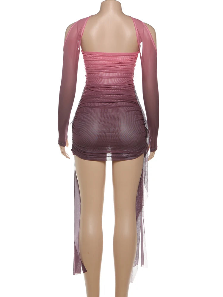 Kliou – Mini robe en maille Simple pour femmes, mode, couleur unie, sans bretelles, rubans, pompon, façonnant le corps, gants à manches longues