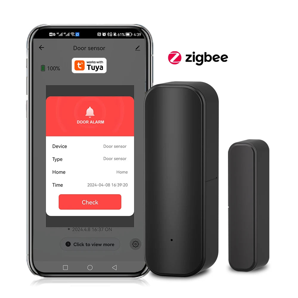 Capteur de porte et de fenêtre Tuya Zigbee, système d'alarme de sécurité pour maison intelligente, application, alarme à distance, commande vocale, noir/blanc
