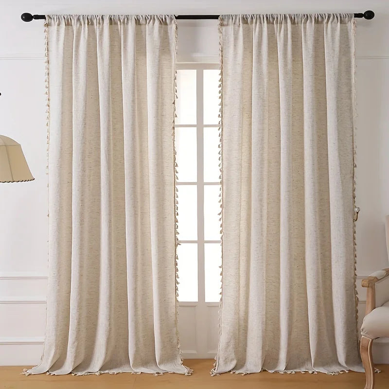 Rideaux en lin naturel de 84 pouces de longueur, pour salon, 1 panneau, semi-transparent, neutre, pays rustique
