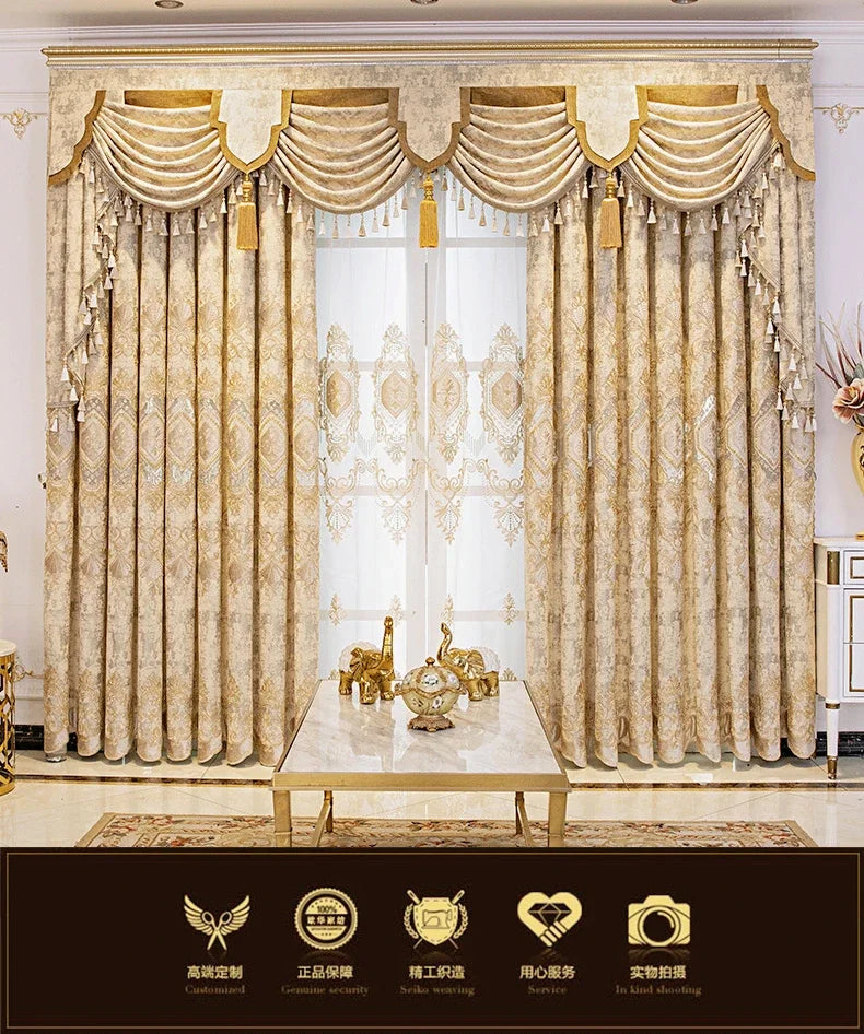 Rideaux de luxe brodés en Chenille européenne, pour salon, chambre à coucher, fenêtre, ensemble élégant, cantonnière, rideaux occultants personnalisés