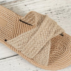 Été femmes pantoufles tendance mode sandales De paille intérieur extérieur plage pantoufles chaussures plates décontractées diapositives femmes Zapatos De Mujer