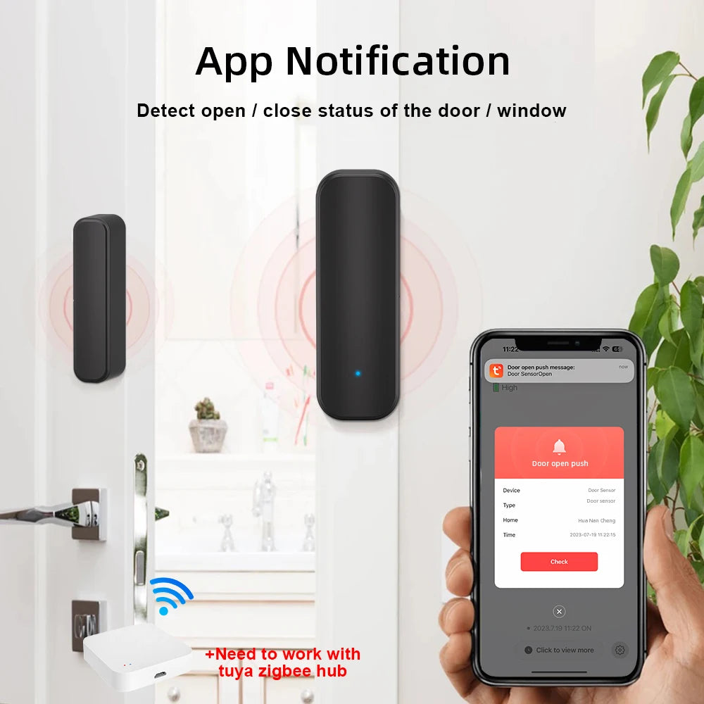 Capteur de porte et de fenêtre Tuya Zigbee, système d'alarme de sécurité pour maison intelligente, application, alarme à distance, commande vocale, noir/blanc
