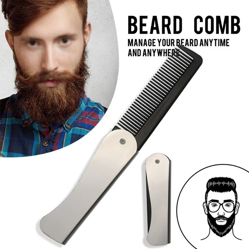 Peigne de poche pliable antistatique en acier pour hommes, tête d'huile, peigne à barbe Portable, outil de coiffure pliable, spécial pour perruques de vrais cheveux, 1 pièce