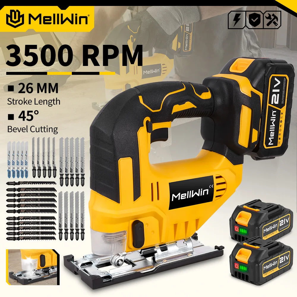 MELLWIN 3500 tr/min scie sauteuse électrique sans fil 31 lames scie courbe sans fil outil de travail du bois multifonction pour Makita broche de batterie 18V
