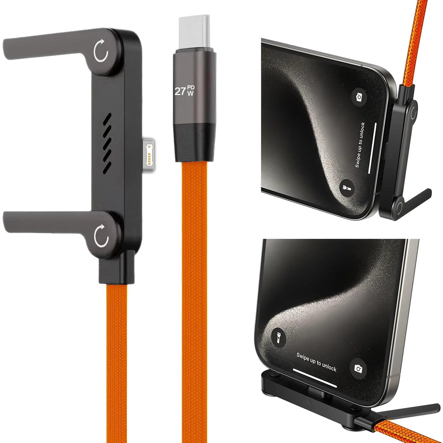 Câble USB Type C vers iOS 2-en-1 avec support de charge rapide pour iPhone 14, 13, 12, 11 et séries SE – Câbles USB-C coudés pour transfert de données