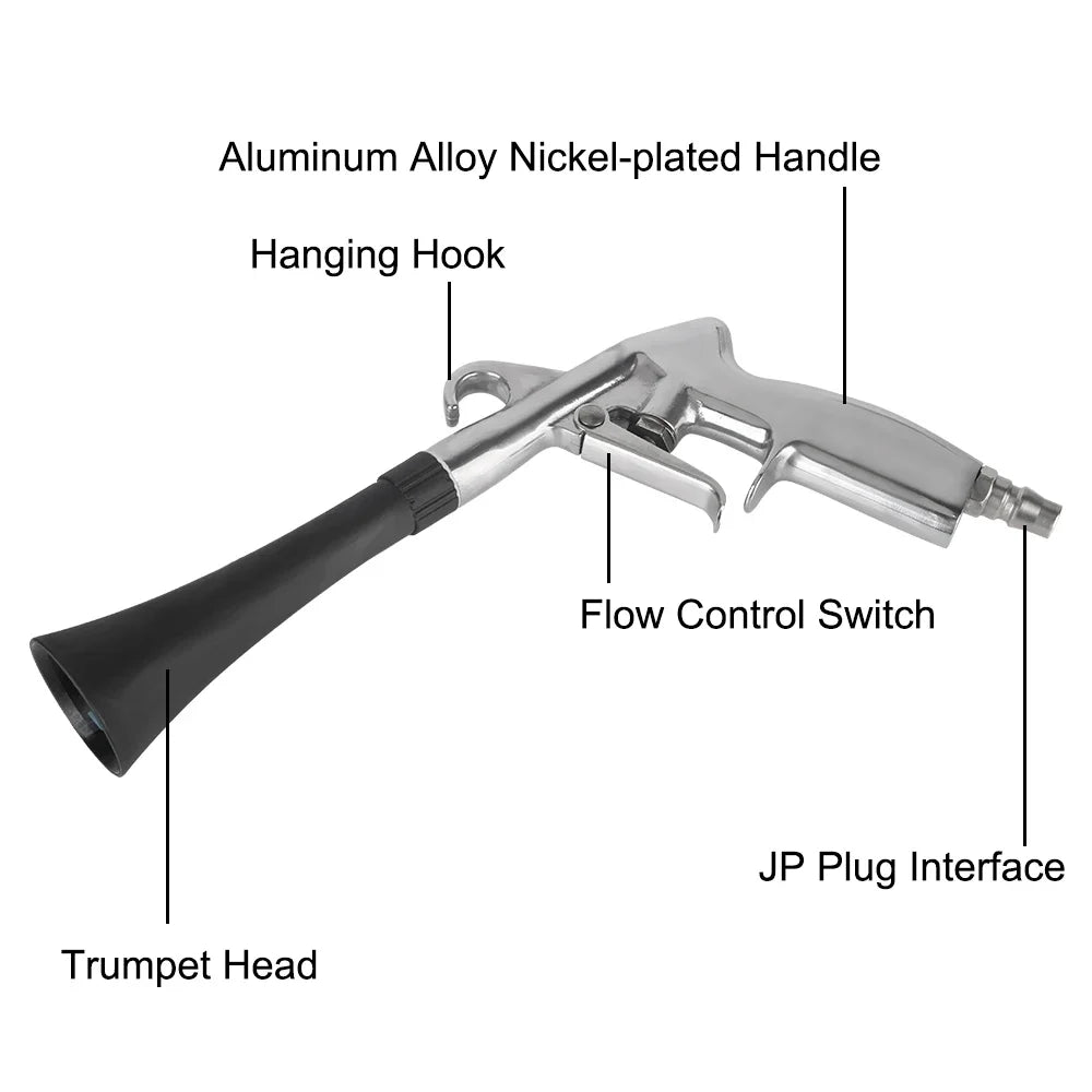 Pistolet de nettoyage de voiture, pistolet à air comprimé haute pression avec 2 buses, outils de nettoyage professionnel pour l'intérieur de la voiture, lavage à sec